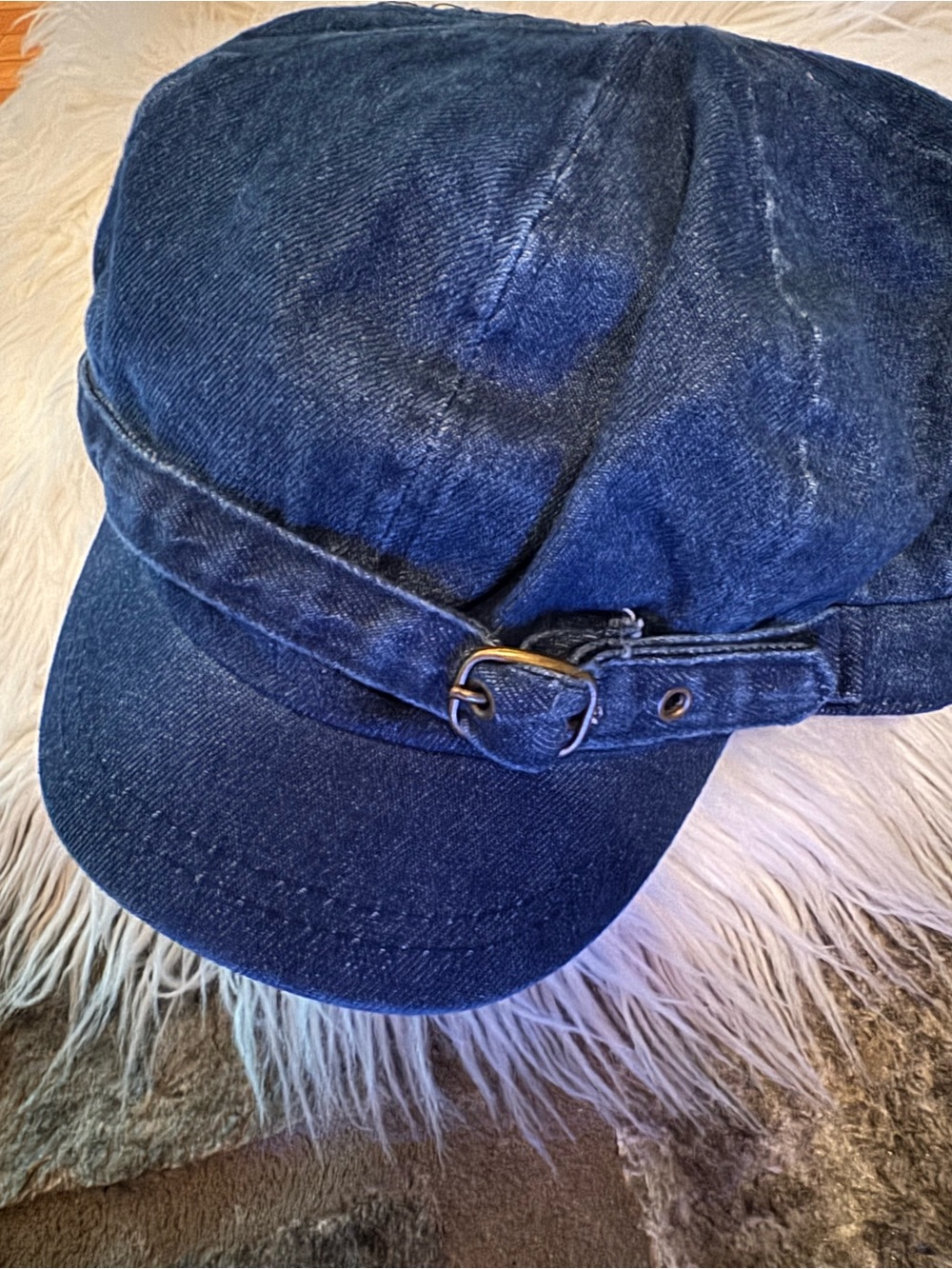 Women's Denim Baker Boy Cap in Dark Blue